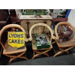 3 ANTIQUE 'X' FRAME INLAID TUB CHAIRS