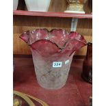 LARGE VICTORIAN RUBY TIPPED OIL LAMP SHADE 23CM