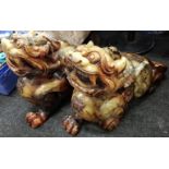 PAIR OF LARGE AND HEAVY JADE CHINESE FOO DOG 15" (H) X 22" (L) X 7.5" (W)