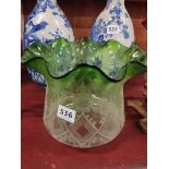 VICTORIAN GREEN TIPPED OIL LAMP SHADE 19CM