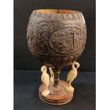 ANTIQUE CARVED NUT GOBLET