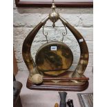 LARGE MOUNTED HORNS BRASS GONG