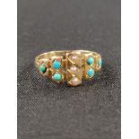 ANTIQUE 15CT GOLD TORQUOISE AND PEARL RING