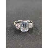 PLATINUM SET AQUAMARINE (2.05 CARAT) AND DIAMOND (0.60 CARAT) 3 STONE RING