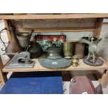 SHELF LOT OF METAL ITEMS