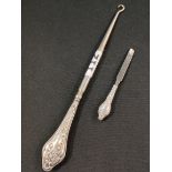 ANTIQUE SILVER HANDLED BUTTON HOOK AND SHOE HORN