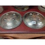 PAIR OF ORIENTAL ANTIQUE METAL SHIELDS DIAMETER 25CM