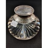 HEAVY GLASS ARTS AND CRAFTS INKWELL WITH SILVER TOP