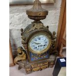 VICTORIAN BRASS AND ENAMEL MANTLE CLOCK