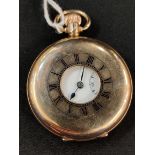 9CT GOLD HALF HUNTER POCKET WATCH - APPEARS TO BE WORKING