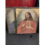 PAIR OF VERY LARGE OLD MASTER STYLE PAINTINGS OF JESUS AND MARY 37" (H) x 29" (W)