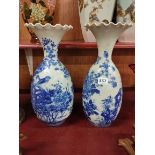 PAIR OF ANTIQUE BLUE AND WHITE VASES 37CM TALL