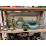 GOOD SHELF LOT OF GLASSWARE SOME SIGNED INCLUDING TIFFANY