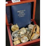 BOX OF WATCHES AND BRITAIN'S FIRST DECIMAL COIN SET