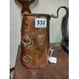 BEAUTIFUL ENGLISH COPPER ART NOUVEAU JUG WITH EMBOSSED NATURALISTIC TULIP DESIGN MADE BY JOSEPH
