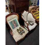 VICTORIAN SPOON BACK CHAIR AND ARMCHAIR