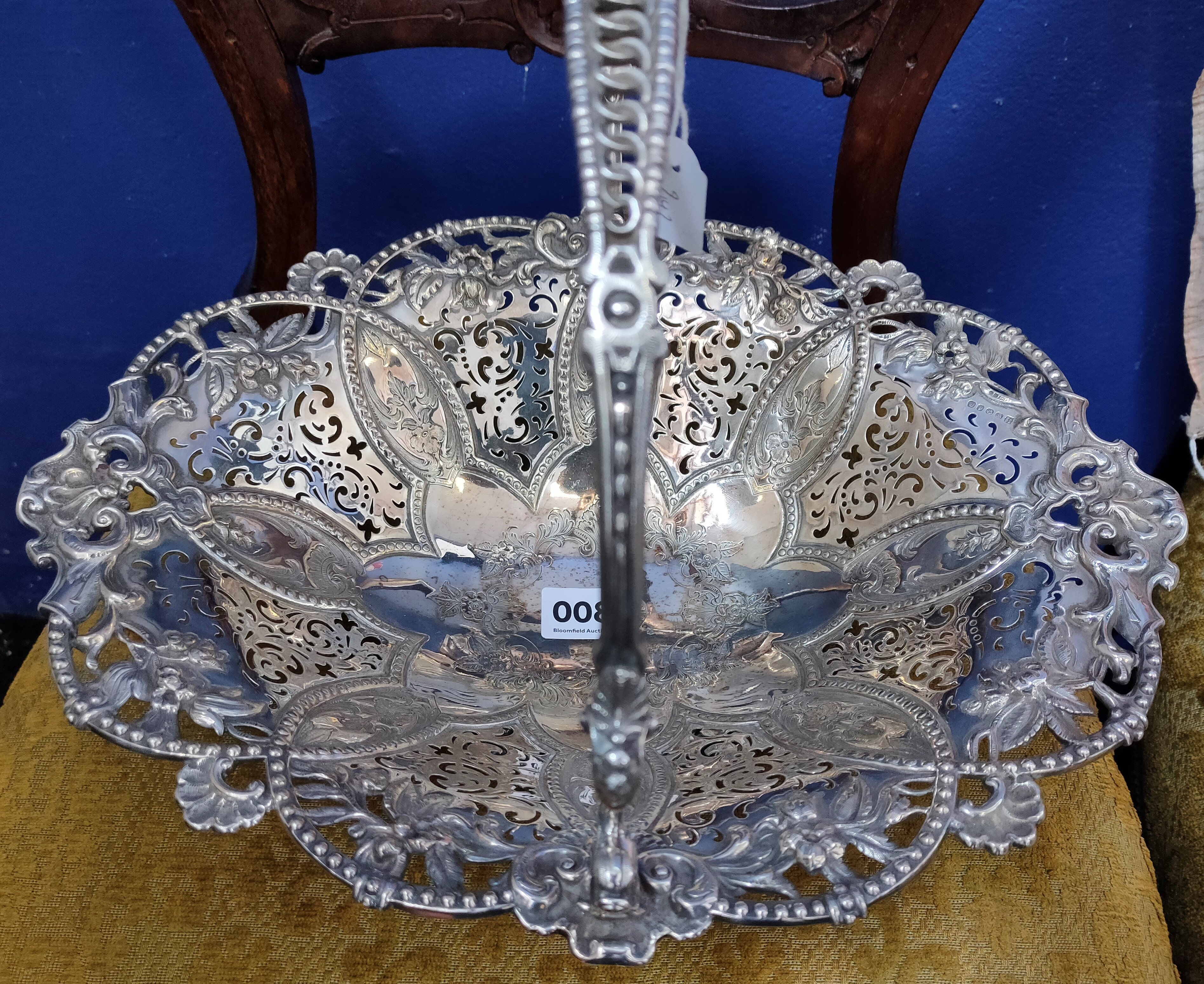 GORGEOUS LARGE VICTORIAN SILVER PLATE BASKET HEAVILY DECORATED WITH EMBOSSED/ENGRAVED FLOWERS AND