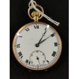 9CT GOLD OPEN FACED POCKET WATCH - APPEARS TO BE WORKING