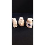 SET OF 3 HAND CARVED CHINESE BONE IMMORTALS EACH PIECE APPROX 3' HIGH AND SIGNED TO BASE