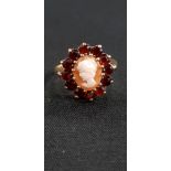 9CT GOLD GARNET AND CAMEO RING
