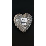 HEART SHAPED DISH 4' DEPICTING DOVES AND FOLIAGE BY FAMOUS SILVERSMITH WILLIAM COMYNS HALLMARK