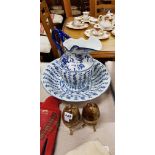 LARGE BLUE AND WHITE JUG AND BASIN