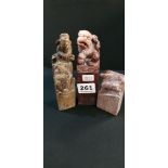 3 PIECE SET OF CHINESE SOAPSTONE SEALS DEPICTING A FOO DOG AND IMMORTAL AND ANOTHER
