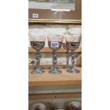 SET OF 6 ORIENTAL ART DECO CHROME AND GLASS WINE GLASSES