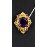 LARGE ANTIQUE PINCHBACK AND AMETHYST BROOCH