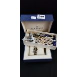 BOX OF COSTUME JEWELLERY TO INCLUDE LADIES BOXED WATCH