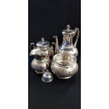ANTIQUE TIFFANY & CO. RARE 'IVY' PATTERN SILVER COFFE SET AND 'TEA' BELL CIRCA 1873. 1 COFFEE POT, 1