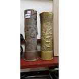 PAIR OF NICELY DECORATED WW1 TRENCH ART SHELLS