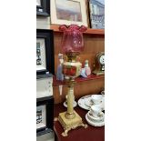 VICTORIAN MARBLE AND RUBY OIL LAMP