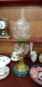 VICTORIAN BRASS AND CLEAR GLASS OIL LAMP