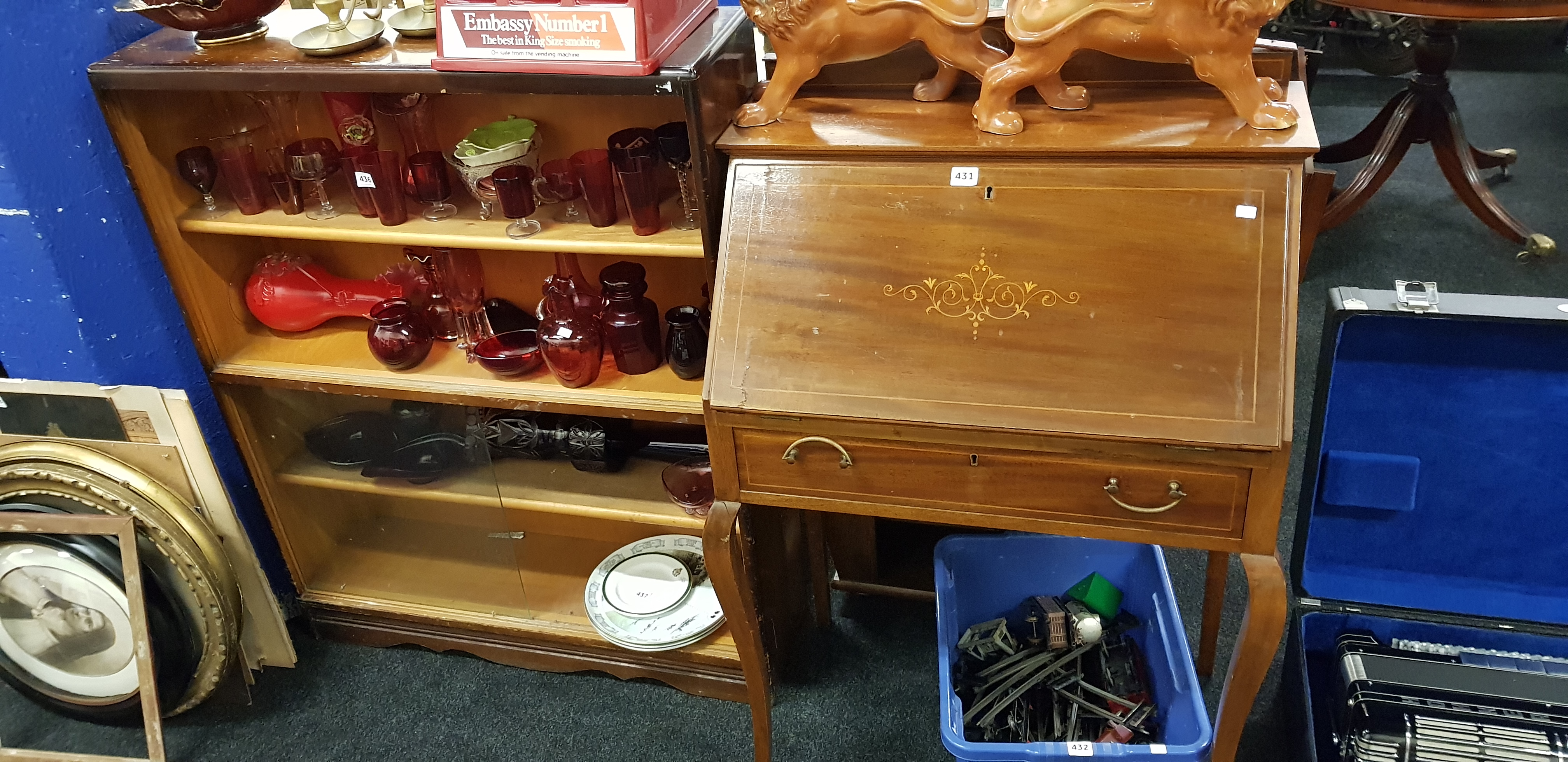 INLAID WRITING BUREAU AND BOOKCASE