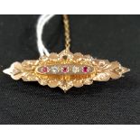 ANTIQUE 9CT GOLD RUBY AND DIAMOND BROOCH