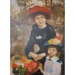 FRENCH SCHOOL OIL ON BOARD MOTHER AND CHILD