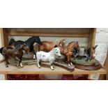 5 CERAMIC HORSE FIGURES TO INCLUDE DOULTON AND TRACTOR FIGURE