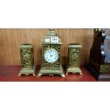 VICTORIAN BRASS MANTLE CLOCK SET