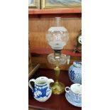 VICTORIAN BRASS AND CUT GLASS OIL LAMP