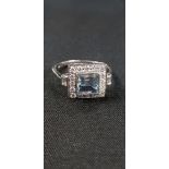 PLATINUM SET AQUA (1.10 CARAT) & DIAMOND (0.50 CARAT) RING