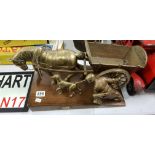 HEAVY BRASS HORSE AND CART FIGURE