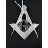 LARGE SILVER COLOURED MASONIC JEWEL 9CM X 8CM