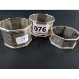 3 ANNTIQUE SOLID SILVER NAPKIN RINGS 78G