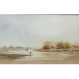 R WITCHARD WATERCOLOUR - GONE FISHING