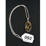 SILVER AMBER PENDANT AND CHAIN