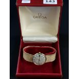 9CT GOLD INCL STRAP 1978 OMEGA GENTS WRIST WATCH IN ORIGINAL BOX WITH PAPERWORK TOTAL WEIGHT 58.7G