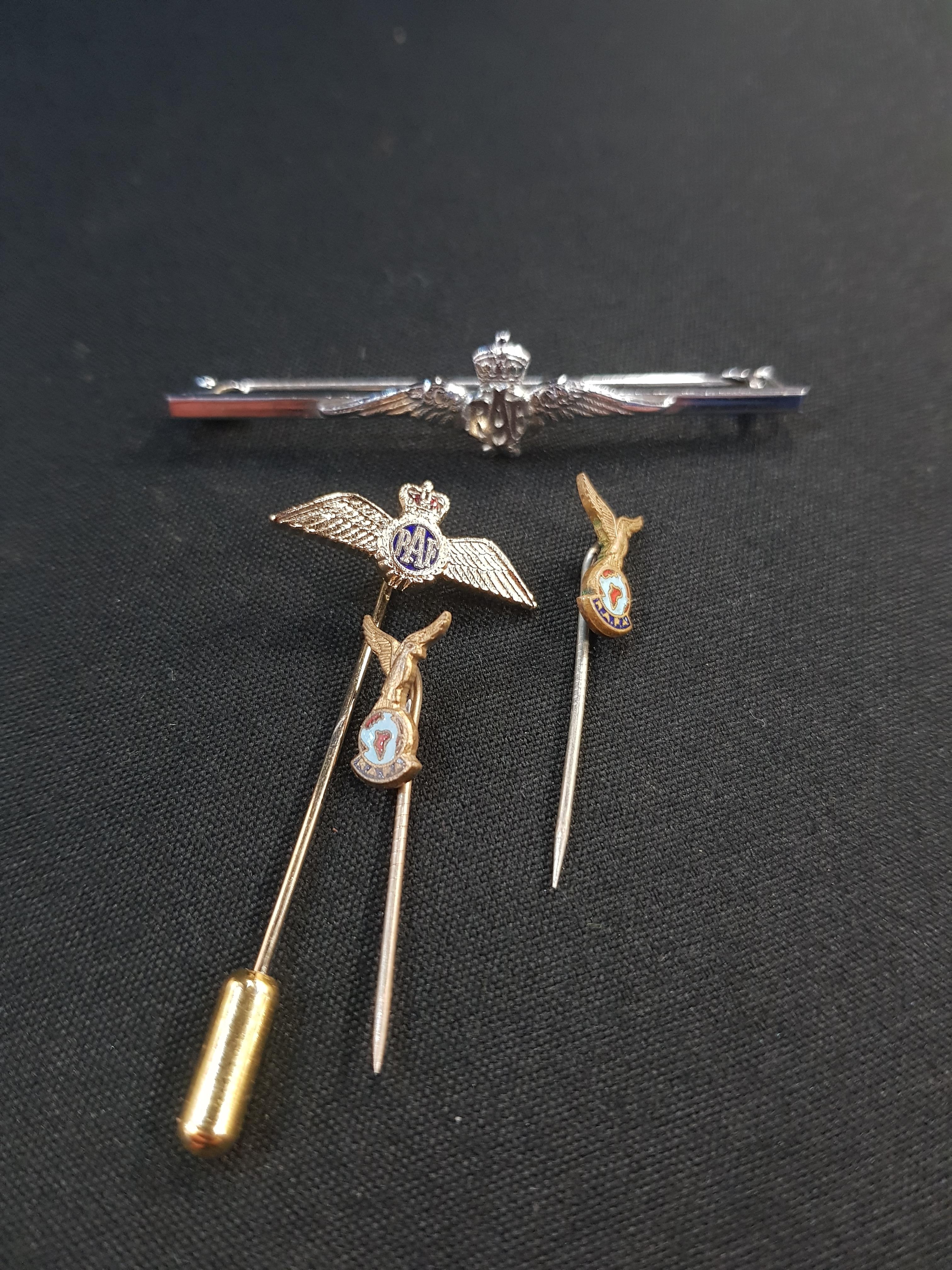 RAF BROOCH AND 3 RAF STICK PINS