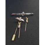 RAF BROOCH AND 3 RAF STICK PINS