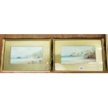 PAIR OF GILT FRAMED WATERCOLOURS - SEASCAPES 10.5 X 5.5